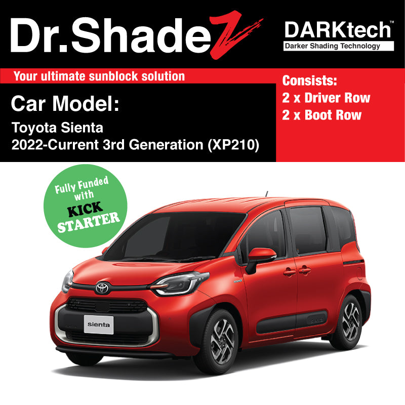 DARKtech Toyota Sienta 2022-Current 3rd Generation (XP210) Japan Mini MPV Customised Car Window Magnetic Sunshades 4 Pieces (Driver + Boot Side)