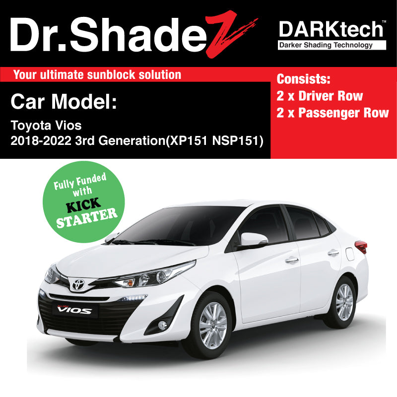 DARKtech Toyota Vios 2018-2022 3rd Generation (XP151 NSP151) Customised Japan Sedan Window Magnetic Sunshades