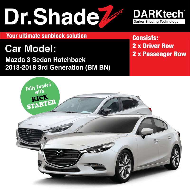 DARKtech Mazda 3 Axela Sedan Hatchback 2013-2018 3rd Generation (BM BN) Japan Automotive Customised Car Window Magnetic Sunshades