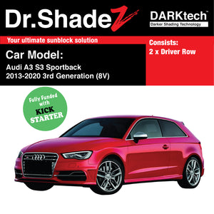 DARKtech Audi A3 S3 Sportback 2013-2020 3rd Generation (8V) Germany Car Customised Magnetic Sunshades