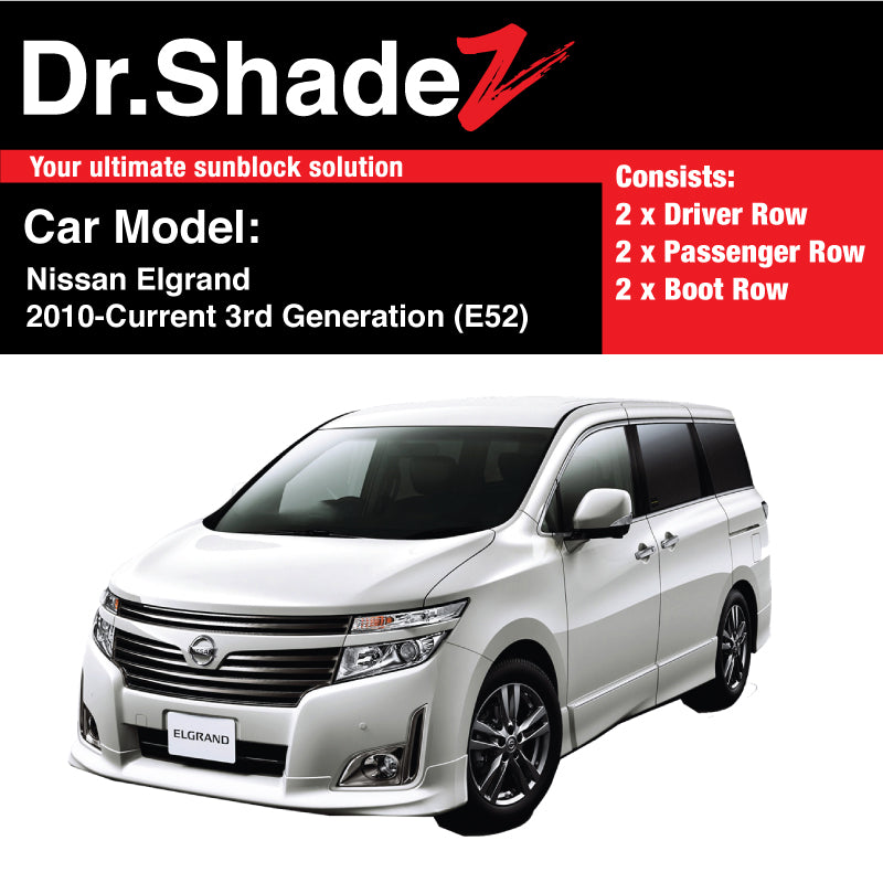 Nissan Elgrand 2010-Current 3rd Generation (E52) Japan Minivan Customised Car Window Magnetic Sunshades