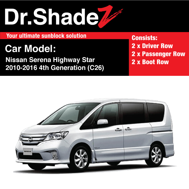 Nissan Serena Highway Star 2010-2016 4th Generation (C26) Customised Japan MPV Window Magnetic Sunshades