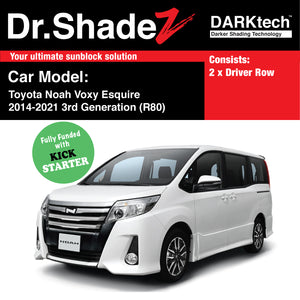 DARKtech Toyota Noah Voxy Esquire 2014-2021 3rd Generation (R80) Japan MPV Customised Car Window Magnetic Sunshades