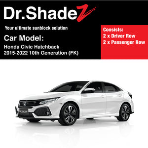 Honda Civic 2015-2022 10th Generation (FK) Japan Hatchback Customised Car Window Magnetic Sunshades