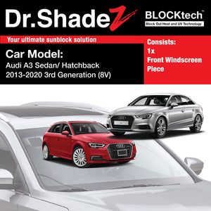 BLOCKtech Premium Front Windscreen Foldable Sunshade for Audi A3 S3 Sedan Hatchback 2013-2020 3rd Generation (8V)