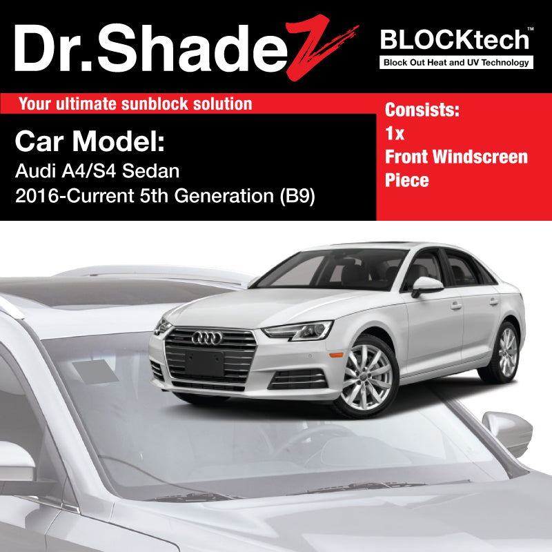 BLOCKtech Premium Front Windscreen Foldable Sunshade for Audi A4 S4 Sedan 2016-Current 5th Generation (B9)