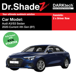 DARKtech Audi A3 S3 Sedan 2020-Current 4th Generation (8Y) Customised Germany Car Window Magnetic Sunshades